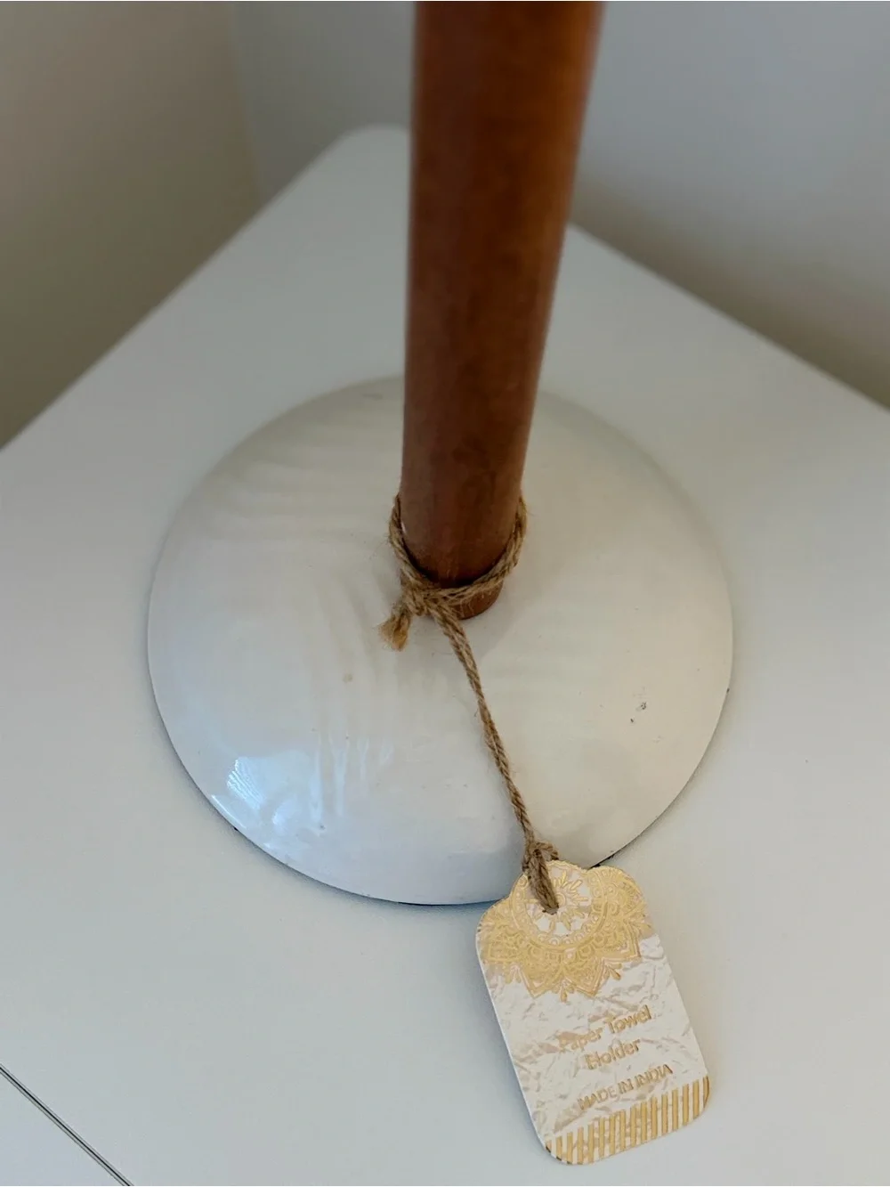 Farmhouse Aluminum & Wood Paper Towel Holder Countertop Kitchen Roll Stand White